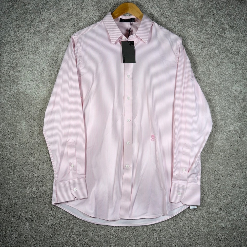 NWT‎ G/FORE Men's Medium Lilac Pink Stripe Skull & Crossbones Button Up Shirt